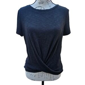 GAP‎ -1689 Women's Black Twist Front Short Sleeve Ribbed Knit Top Tall Small